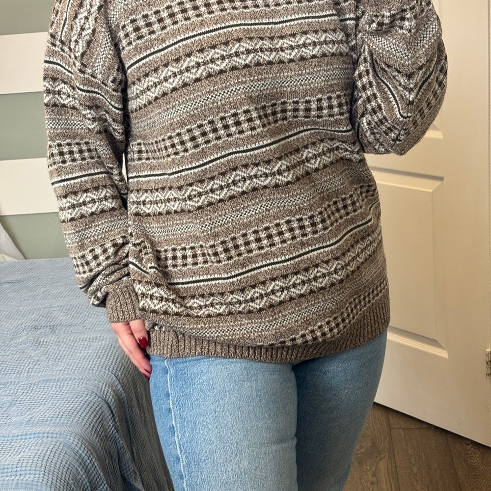 ‼️SOLD‼️ VINTAGE 90s R&R Classics Brown and White Knit Crew Sweater Pullover XL - Picture 10 of 13